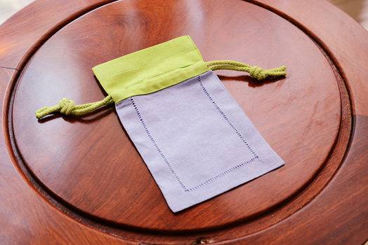 Hemstitch sachet bag, multi color, lavender & hot green top - Click Image to Close